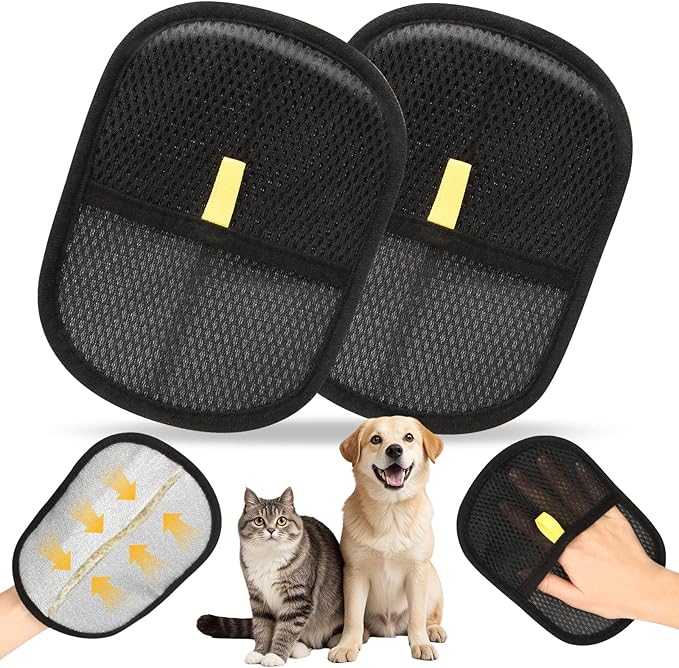 2 Pack Pet Hair Removal Glove for Dogs, Reusable Electrostatic Gloves Brush for Pet Hair Removal Grooming, Pet Hair Remover Glove Tool for Clothing, Couch, Carpet, Car Seats,Furniture