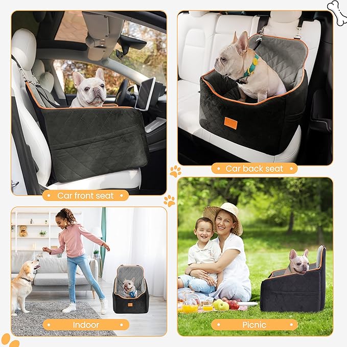 Dog Car Seat for Small Dog with Washable Mat, Memory Foam Booster Seat for Dogs Under 30lb, Elevated Pet Seat with Pockets, Anti-Slip Bed for Car, Perfect for Front & Back Seats with Safety Leash