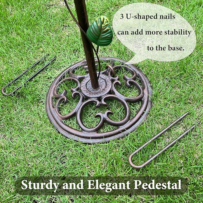 Metal Bird Baths for Outdoors, 44" Height Cast Iron Pedestal Bird Bath and Feeder, Vintage Sturdy Heavy Duty Birdbath Bowl, Tall Floral Accents Birdbaths for Garden Yard Patio Porch Decor