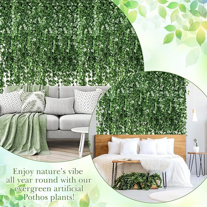 100 Pcs 722ft Artificial Ivy Garland Fake Vines Bulk Green Leaves Greenery Vines for Bedroom Hanging Plants for Wedding Garden Home Wall Jungle Themed Party Decorations