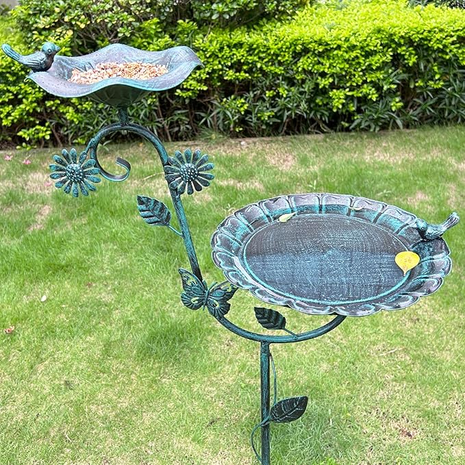 Metal Bird Baths for Outdoors, 56.5" H Heavy Duty Birdbaths with 5 Prong Base, Vintage Free Standing Bird Feeders for Garden, Bird Bath Stand Bowl for Outside Yard Patio Decor, Blue