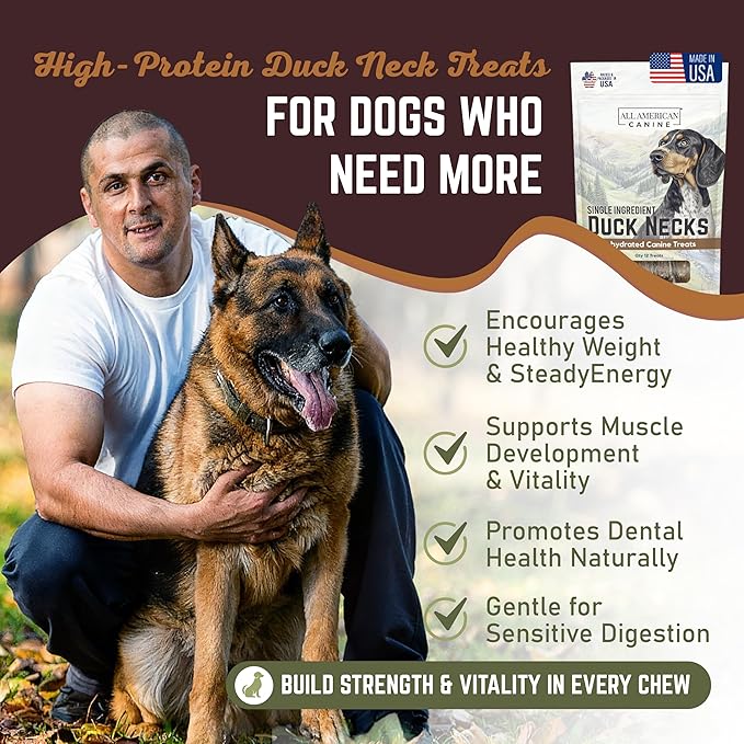 12 Natural Duck Neck Dog Treats – Single Ingredient, Dehydrated & Chewy – Low-Fat, High-Protein Training Reward – Made in USA