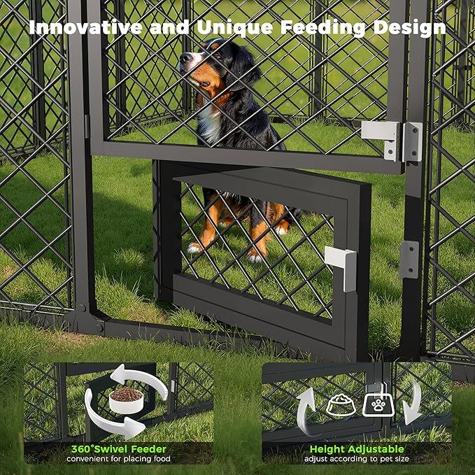 10x10x6.4 FT Large Outdoor Dog Kennel with Roof, Heavy Duty Anti-Rust Metal Dog Enclosure Fence for All Weather Resistant, Secure Double Locks for Large Dogs Outsides