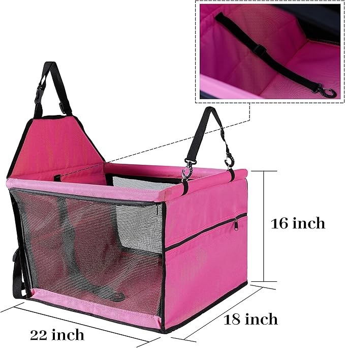 Dog Travel Car Seat Pet Car Booster with Clip-On Safety Leash,Reinforce Support Pipe Anti-Collapse,Portable Collapsible Travel Bags for Dogs Cats or Other Medium Pet Under 50lb,Pink L