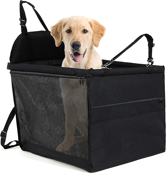 Dog Travel Car Seat Pet Car Booster with Clip-On Safety Leash,Reinforce Support Pipe Anti-Collapse,Portable Collapsible Travel Bags for Dogs Cats or Other Medium Pet Under 50lb,Black L