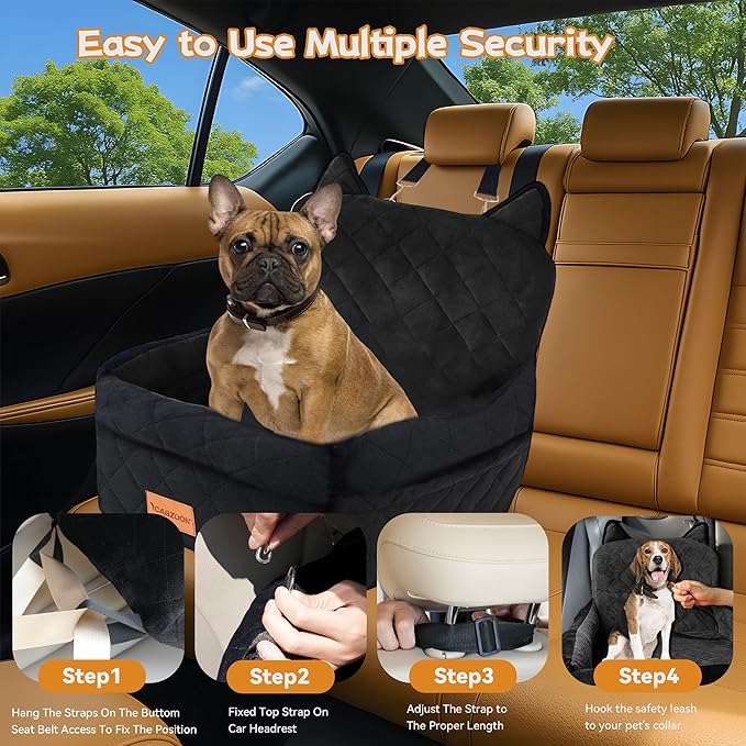 Dog Car Seat for Small/Medium Dogs Up to 35lbs,Elevated Cushion Fits in Front/Back Seat,Travel Safety Per Car Bed with Washable Removable Cover, Storage 2 Pockets Black