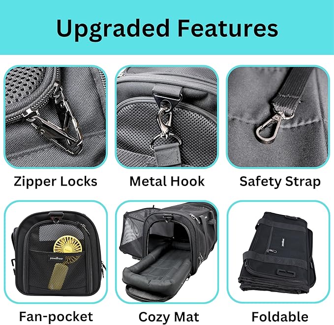 Crash-Tested Cat Carrier Soft (Test with FMVSS 213b - 5 Star Safety Rated by CPS) | TSA Airline Approved, Expandable, Zipper Locks, Fan Pocket | Best Dog Car Carrier for Safe Travel (Pet Up to 9lbs)