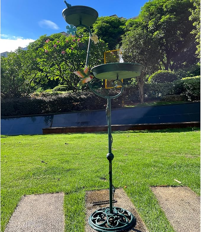 Bird Bath for Outside, 43" Tall Bird Baths and Feeders for Outdoors, Cast Iron Bird Bath and Feeder Combo, Metal Heavy Duty Birdbath Pedestal, Floral Decorative Birdbaths for Outdoor Garden