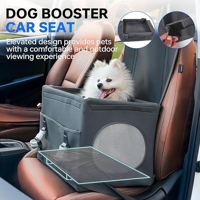 Dog Booster Car Seat with Washable Removable Cover for Small Dogs up to 13 lbs,Fits Car Truck SUV.(Dark Grey)