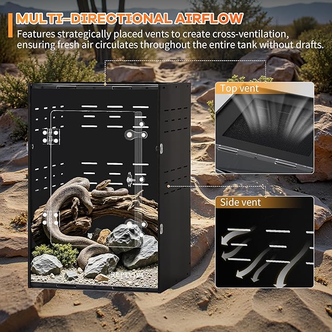11"x11"x16" PVC Reptile Tank Enclosure - 5-Sided Blackout Terrarium with Mesh Top for Crested Geckos, Small Lizards, Tree Frogs & Arboreal Pets