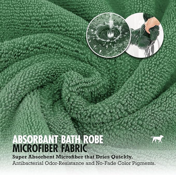 Tuff Pupper Fast Drying Dog Bath Robe | 800 GSM Plush Dog Towel Bathrobe/Dressing Gown | Super Absorbent Pet/Puppy Bathrobe | Adjustable Hood & Belly Strap | Super Soft | Fast Drying (XXXL, Green)