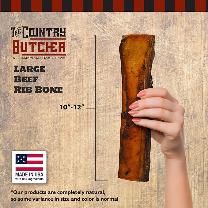 10" Beef Rib Dog Bones for Small, Medium and Large Breed Dogs, Natural, Tough, Dental Treat, Chew Toy, Made in The USA, 8 Count