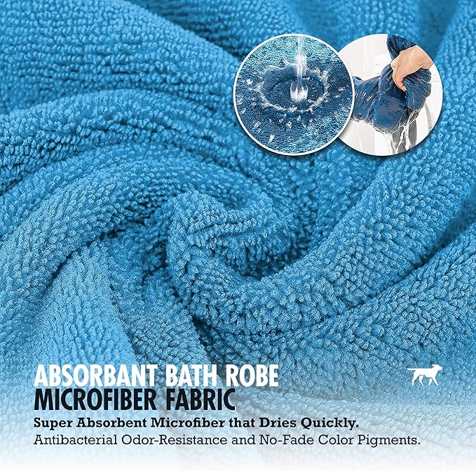 Tuff Pupper Fast Drying Dog Bath Robe | 800 GSM Plush Dog Towel Bathrobe/Dressing Gown | Super Absorbent Pet/Puppy Bathrobe | Adjustable Hood & Belly Strap | Super Soft | Fast Drying (XL, Blue)