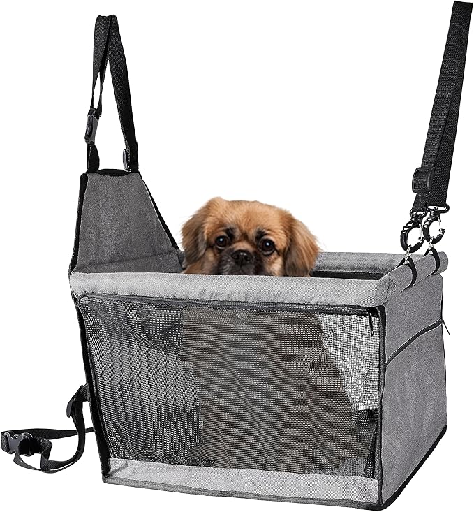 Dog Travel Car Seat Pet Car Booster with Clip-On Safety Leash,Reinforce Support Pipe Anti-Collapse,Portable Collapsible Travel Bags for Dogs Cats or Other Medium Pet Under 35lb,Gray M