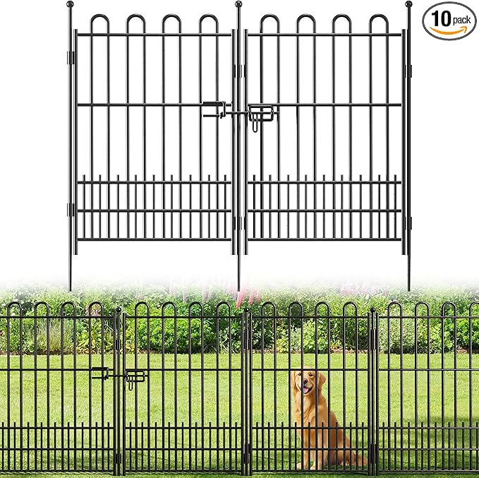 10 Panels Garden Fence with Latch Gate, 39.51in (H) X 23.08ft(L) Animal Barrier Fence with 1in Gaps for Rabits, Tall Dog Fencing Outdoor for Yard, Flower Beds, Patios, Vegetable Patches
