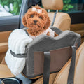 Center Console Dog Car Seat for Small Dogs with Bunny Fleece, Anti-Slip Booster Car Seat with Collar Hook, Triple Protection, Portable Washable, for Pets Up to 13.5lbs (Grey-Black)