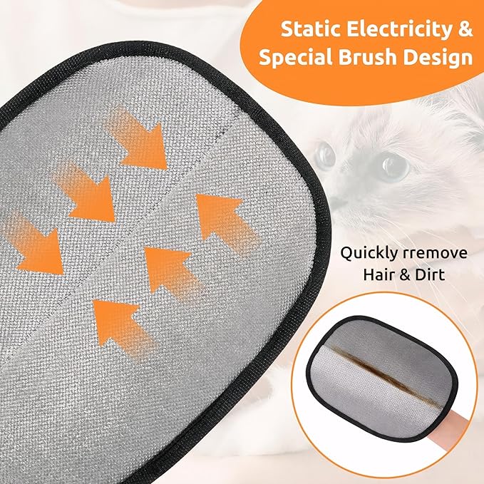 2 Pcs Pet Hair Remover Glove, Cat & Dog Reusable Electrostatic Gloves Pet Hair 2025 New Upgrade,Grooming Pet Hair Remover Tool, Reusable Quick De-Shedding Gloves for Couch、 Clothing、Carpet,、Car Seats