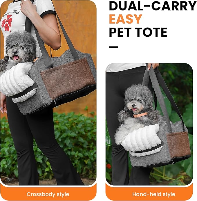 Center Console Dog Car Seat for Small Dogs with Bunny Fleece, Anti-Slip Booster Car Seat with Collar Hook, Triple Protection, Portable Washable, for Pets Up to 13.5lbs (Grey-Black)