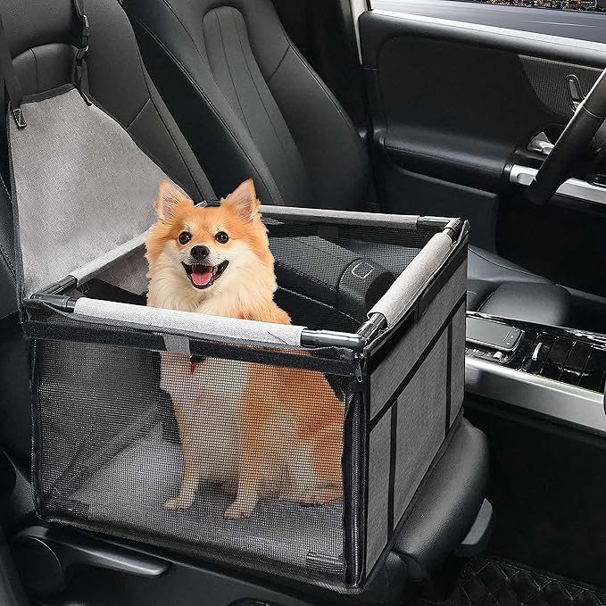 Dog Car Seats for Small and Medium Dogs,Portable Puppy/Pet Car Booster Seat with Clip-On Leash and Mesh Window for Pet Up to 20 lbs