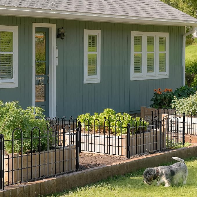 10 Panels Garden Fence with Latch Gate, 11.81in (H) X 16.42ft(L) Animal Barrier Fence with 1in Gaps for Rabits, Dog Fencing Outdoor for Yard, Flower Beds, Patios, Vegetable Patches