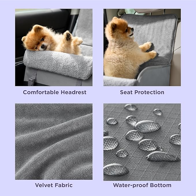 Lesure Dog Car Seat for Small Dogs, Foldable Pet Car Seat with Clip-On Safety Leash, Waterproof Puppy Booster Car Seat for Small Pets Under 25lbs, Portable Doggie Carseat Travel Carrier Bed, Grey