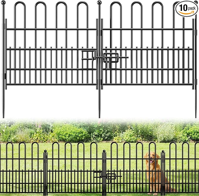 10 Panels Garden Fence with Latch Gate, 24.01in (H) X 20ft(L) Animal Barrier Fence with 1in Gaps for Rabits, Dog Fencing Outdoor for Yard, Flower Beds, Patios, Vegetable Patches