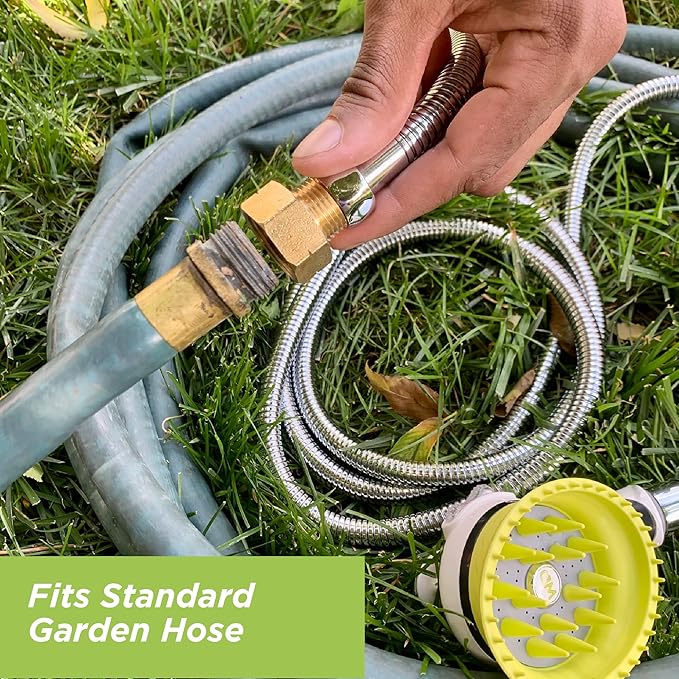 Wondurdog Indoor and Outdoor Dog Wash Kit for Shower and Garden Hose with Splash Shield and Rubber Scrubbing Attachment. Fast and Easy Dog Bathing and Cleaning. Pet Grooming for Long and Short Hair