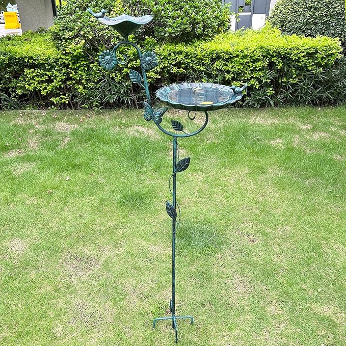 Metal Bird Baths for Outdoors, 56.5" H Heavy Duty Birdbaths with 5 Prong Base, Vintage Free Standing Bird Feeders for Garden, Bird Bath Stand Bowl for Outside Yard Patio Decor, Blue