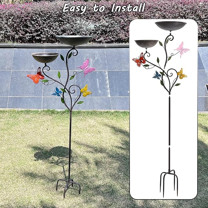 51" H Bird Baths for Outdoors,Vintage Metal Birdbaths for Outside, Free Standing Bird Bath Bowl for Garden, Tall Bird Bath and Feeder Tray with 4 Prong Base for Yard Porch Patio Decoration