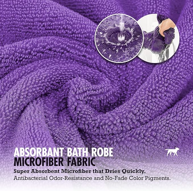 Tuff Pupper Fast Drying Dog Bath Robe | 800 GSM Plush Dog Towel Bathrobe/Dressing Gown | Super Absorbent Pet/Puppy Bathrobe | Adjustable Hood & Belly Strap | Super Soft | Fast Drying (XXL, Purple)