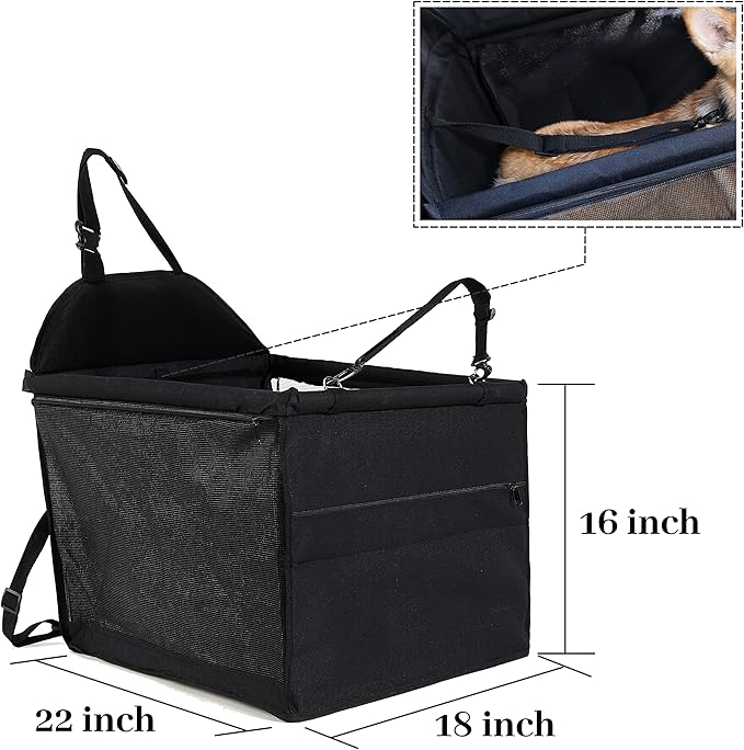 Dog Travel Car Seat Pet Car Booster with Clip-On Safety Leash,Reinforce Support Pipe Anti-Collapse,Portable Collapsible Travel Bags for Dogs Cats or Other Medium Pet Under 50lb,Black L