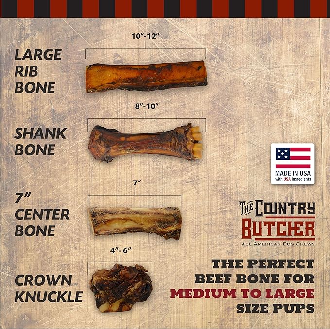 10" Beef Rib Dog Bones for Small, Medium and Large Breed Dogs, Natural, Tough, Dental Treat, Chew Toy, Made in The USA, 8 Count