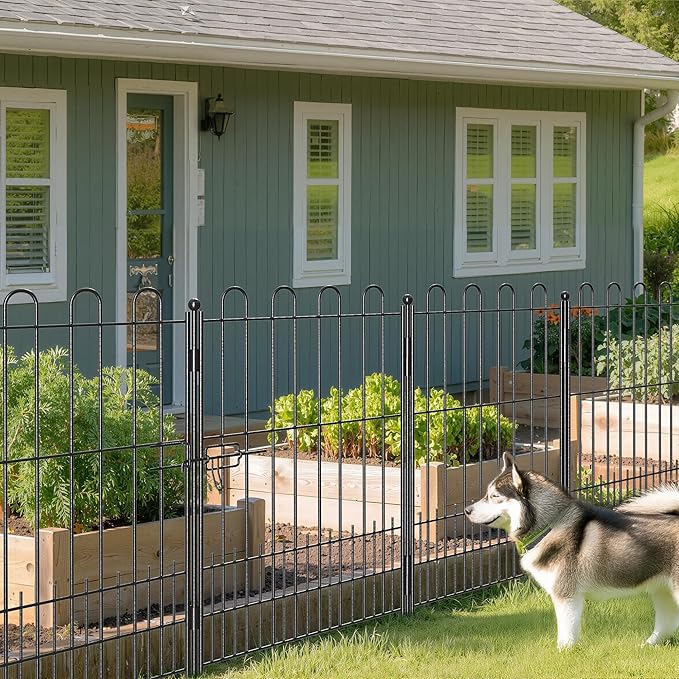 10 Panels Garden Fence with Latch Gate, 39.51in (H) X 23.08ft(L) Animal Barrier Fence with 1in Gaps for Rabits, Tall Dog Fencing Outdoor for Yard, Flower Beds, Patios, Vegetable Patches