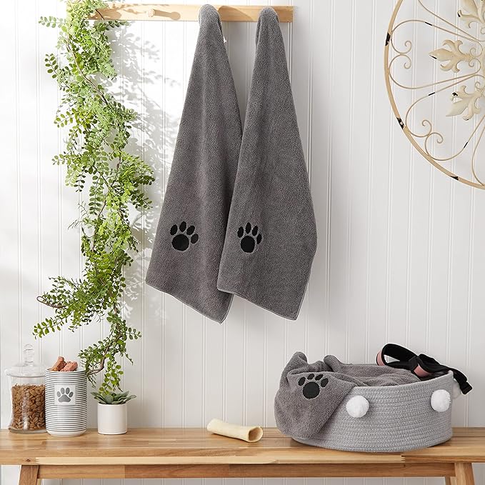 Bone Dry Pet Grooming, Embroidered Microfiber Towel Drying Collection, 15x30, Gray
