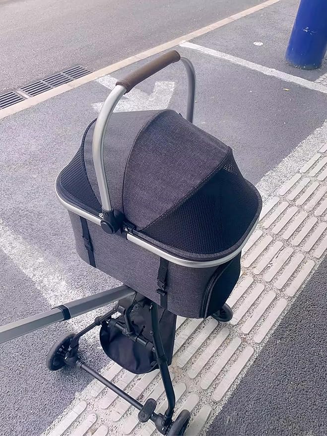 Pet Stroller for Small Medium Dogs Cats, Lightweight Foldable Ventilated Dog Cat Cart, Detachble Portable Pet Bag, Storage Basket, Car Seat 3 in 1 Multifunctional, Max Load 33 lbs (Light Gray)
