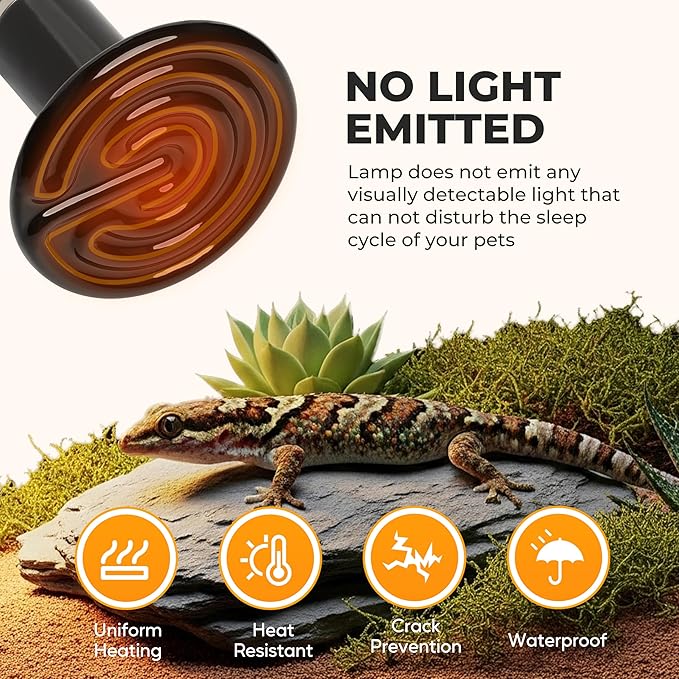 100W Ceramic Heat Emitter, Reptile Heat Lamp No Light Emitting Heat Bulbs, Suitable for Reptiles, Amphibian, Plant Growth & Incubating Chicken, 2 Pack
