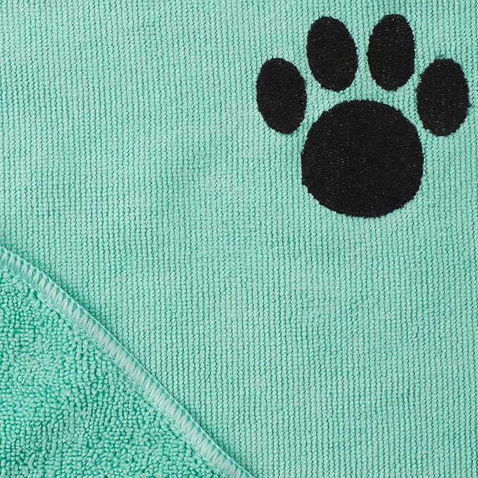 Bone Dry Pet Grooming, Embroidered Microfiber Towel Drying Collection, 15x30, Aqua