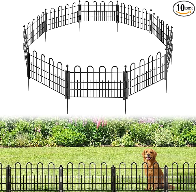 10 Panels Garden Fence with Latch Gate, 11.81in (H) X 16.42ft(L) Animal Barrier Fence with 1in Gaps for Rabits, Dog Fencing Outdoor for Yard, Flower Beds, Patios, Vegetable Patches