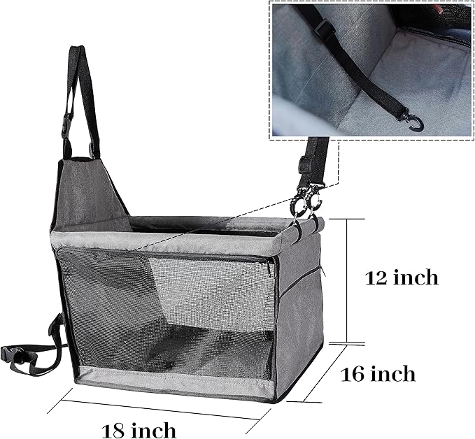 Dog Travel Car Seat Pet Car Booster with Clip-On Safety Leash,Reinforce Support Pipe Anti-Collapse,Portable Collapsible Travel Bags for Dogs Cats or Other Medium Pet Under 35lb,Gray M