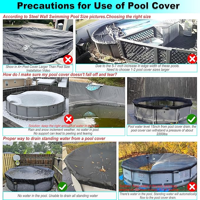 10 Ft Wintet Pool Cover, with Automatic Drain Round Pool Cover, One-Piece Quick Installation and Removal for Round Hot Tub and Spa Pool, Preventing Waterlogging, UV Protected