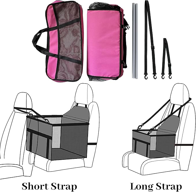 Dog Travel Car Seat Pet Car Booster with Clip-On Safety Leash,Reinforce Support Pipe Anti-Collapse,Portable Collapsible Travel Bags for Dogs Cats or Other Medium Pet Under 50lb,Pink L