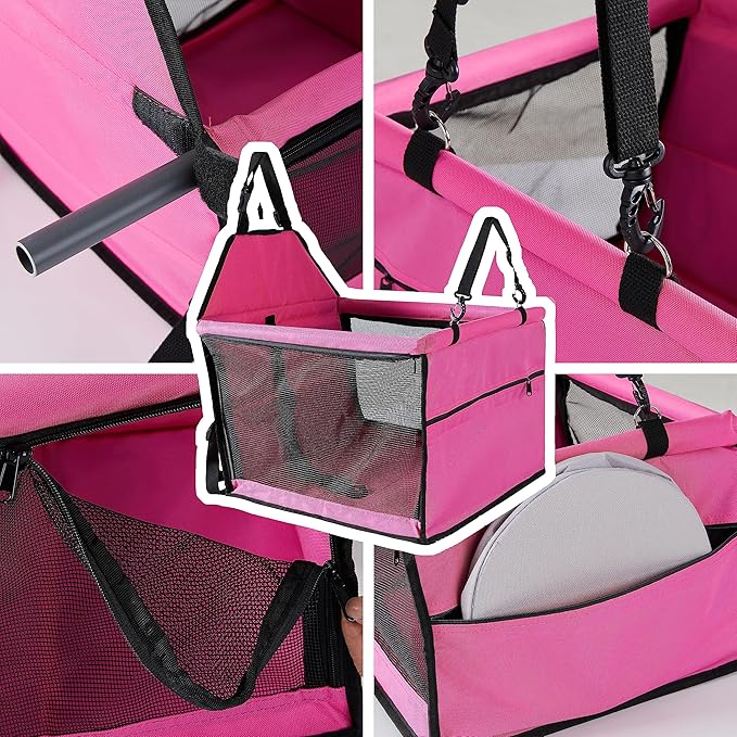 Dog Travel Car Seat Pet Car Booster with Clip-On Safety Leash,Reinforce Support Pipe Anti-Collapse,Portable Collapsible Travel Bags for Dogs Cats or Other Medium Pet Under 50lb,Pink L