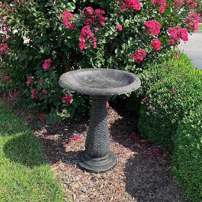 Tierra Garden Birdbath for Outdoors - 24" Charcoal Fiber Clay Bird Bath Bowl and Stand, Easy Assembly UV-Resistant Bird Baths for Outside, Outdoor Decor Pedestal Birdbaths, Garden Decor for Outside