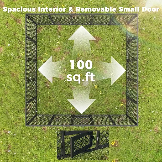 10x10x6.4 FT Large Outdoor Dog Kennel with Roof, Heavy Duty Anti-Rust Metal Dog Enclosure Fence for All Weather Resistant, Secure Double Locks for Large Dogs Outsides