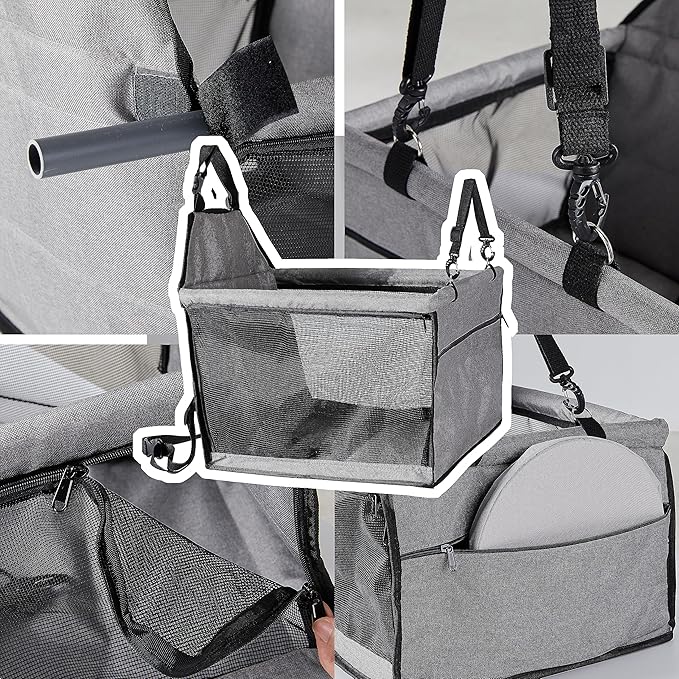 Dog Travel Car Seat Pet Car Booster with Clip-On Safety Leash,Reinforce Support Pipe Anti-Collapse,Portable Collapsible Travel Bags for Dogs Cats or Other Medium Pet Under 35lb,Gray M